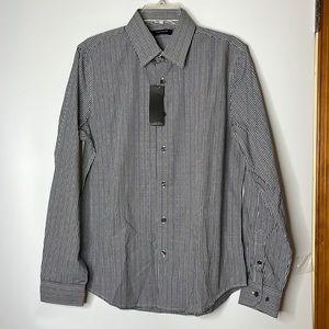 NWT Structure Mens Dress Shirt Fitted Black White Dobby M Medium 15 15 1/2